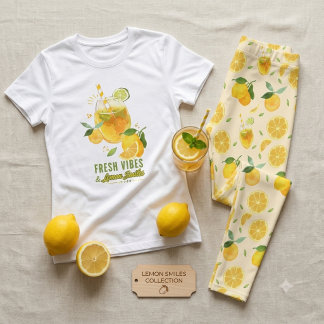 Camiseta Fresh Vibes Lemon Smiles Watercolor Citrus Summer