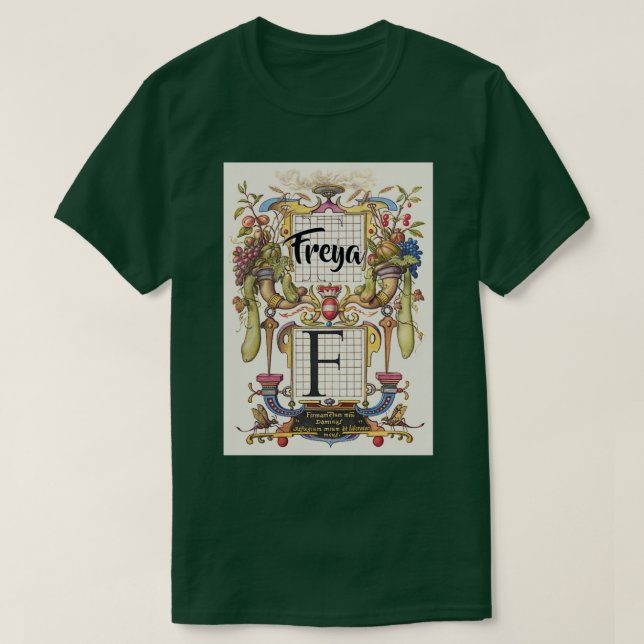 Camiseta Freya Vintage e Garde Moderna da Caligrafia (Frente do Design)