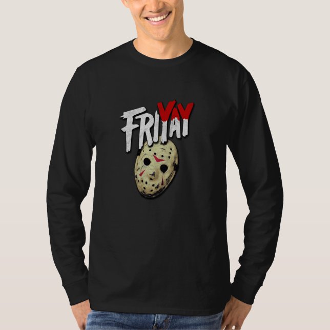 Camiseta FRI YAY friyay goth horror fan parody retro hockey (Frente)