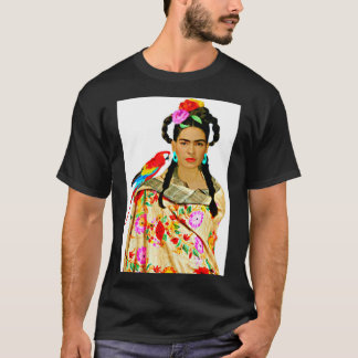Camiseta Frida com Colorful Shawl e Parrot Classic T-Shi