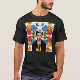 Camiseta Frida Kahlo impressão, flores, cor de branco mexic