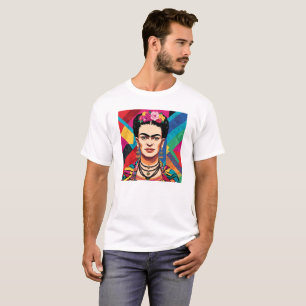 Camiseta Frida Kahlo Pop Art Retrato - Cores Vibrantes