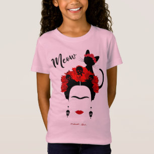 Camiseta Frida Kahlo retrato e meau giro Cat T