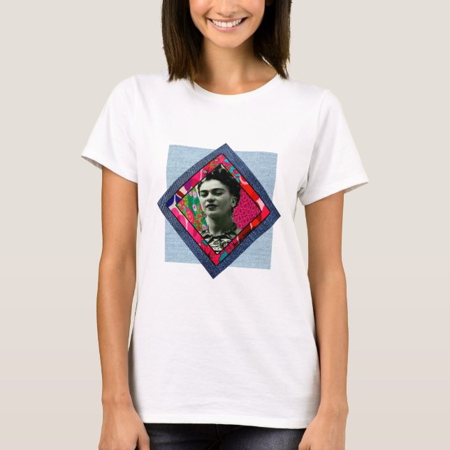 Camiseta Frida Kahlo Retro Pink Denim (Frente)