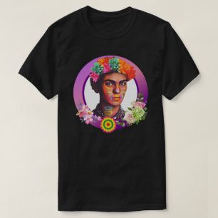 Camiseta Frida Kahlo, Roxo Vibrante, Retrato com Flores