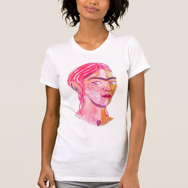 Camiseta Frida Kahlo (trabalho de arte de aquarela vermelha (Frente)