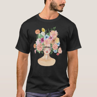 Camiseta Frida Kahlo Watercolor Portrait - Head of Flowers 