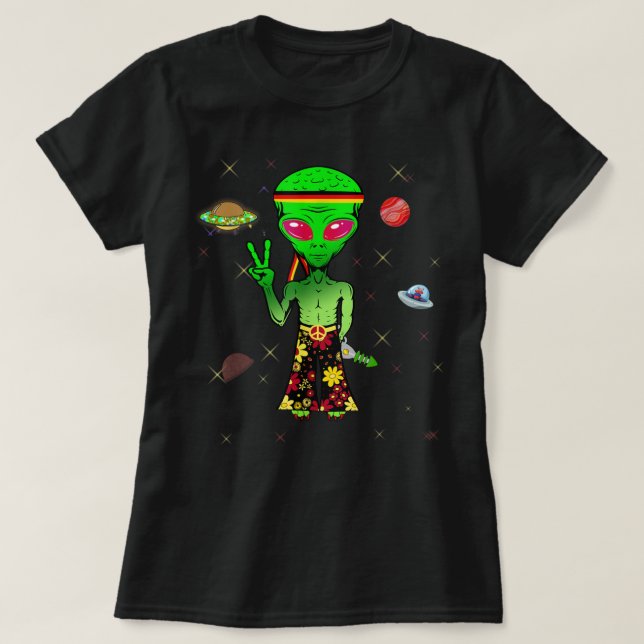 Camiseta Frieden peace psicedelic hippie Space Alienígena G (Frente do Design)