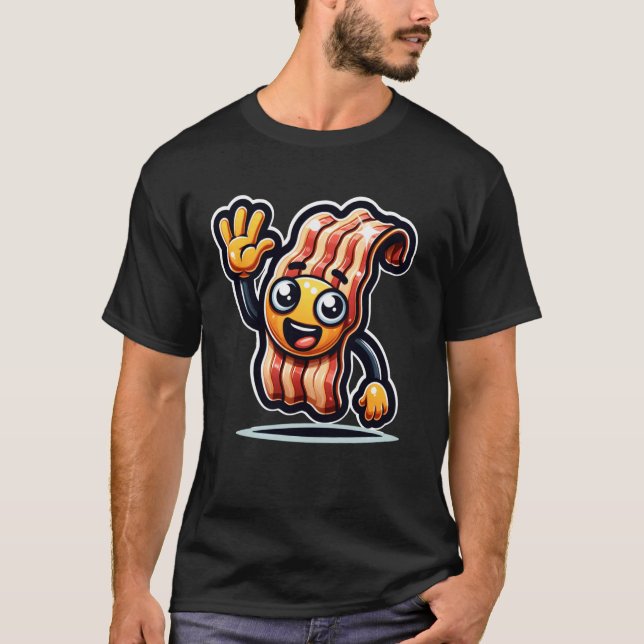 Camiseta Friendly Cartoon Bacon Character Waving Animated F (Frente)