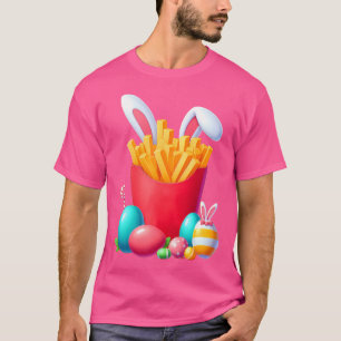 Camiseta Fries franceses Dia da Páscoa Ovo Caça Coelhinhos