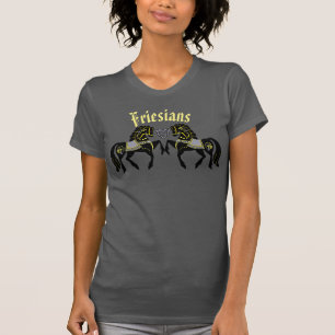 Camiseta Frísia negra com coração nórdico, ouro/prata