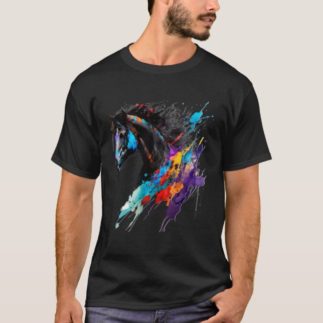 Camiseta Frísia Paint Splatter Exotic Horse Splatter (Frente)