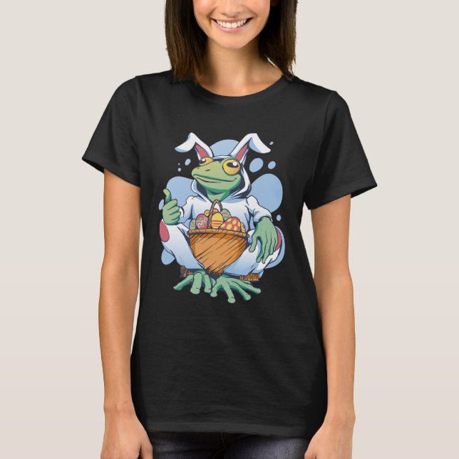 Camiseta Frog Dressed As Easter Bunny With Eggs  (Frente)