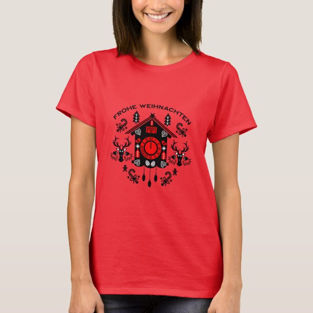 Camiseta Frohe Weihnachten German Cuckoo Clock (Frente)