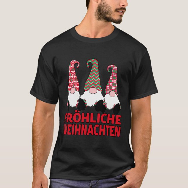 Camiseta Fröhliche Weihnachten Natal alemão Nórdico Gnom (Frente)