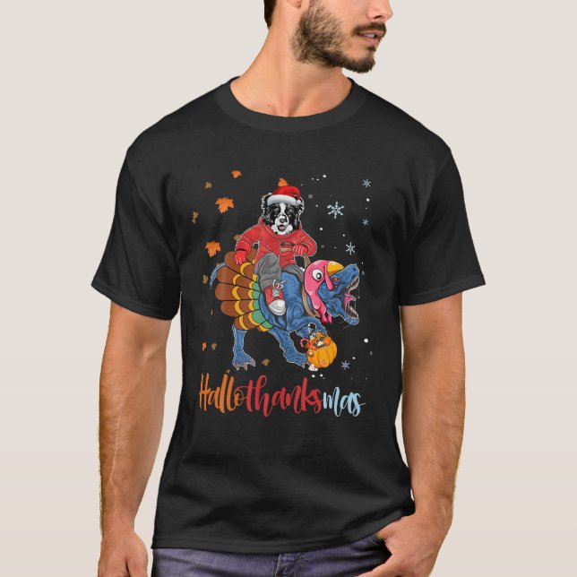 Camiseta Fronteira Collie Hallothanksmas Halloween Costume (Frente)