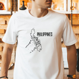 Camiseta Fronteira de Contorno do Mapa de Países Filipinas