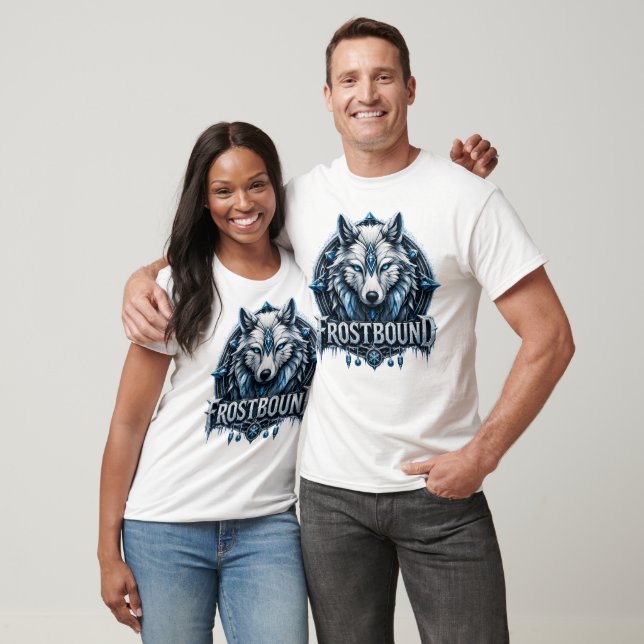 Camiseta Frostbound Ice Wolf Fantasy Guardian Art (Unissex)