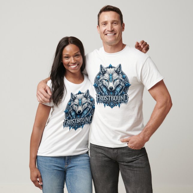 Camiseta Frostbound Mystic Ice Wolf Fantasy Art (Unissex)