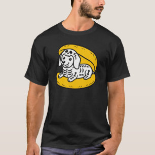 Camiseta Frouxo Dachshund Halloween Esqueleto Fantasia de C