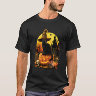 Camiseta Frouxo Gato Preto Abóbora Temporada Fantasia de Ha