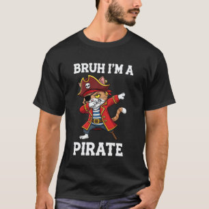 Camiseta Frouxo Traje de Halloween Bruh Gato Pirata Finja q