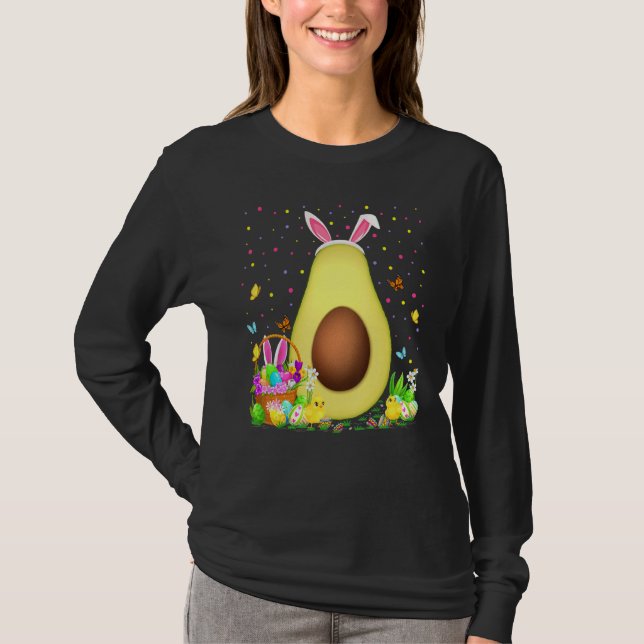 Camiseta Fruta Avocado, Caça de Ovos Bunny Avocado, Páscoa (Frente)