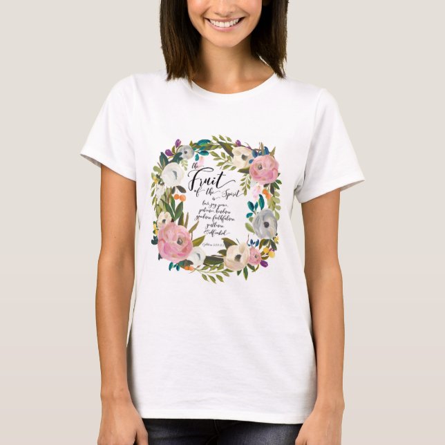 Camiseta Fruta da Espírito Aquarela Floral (Frente)