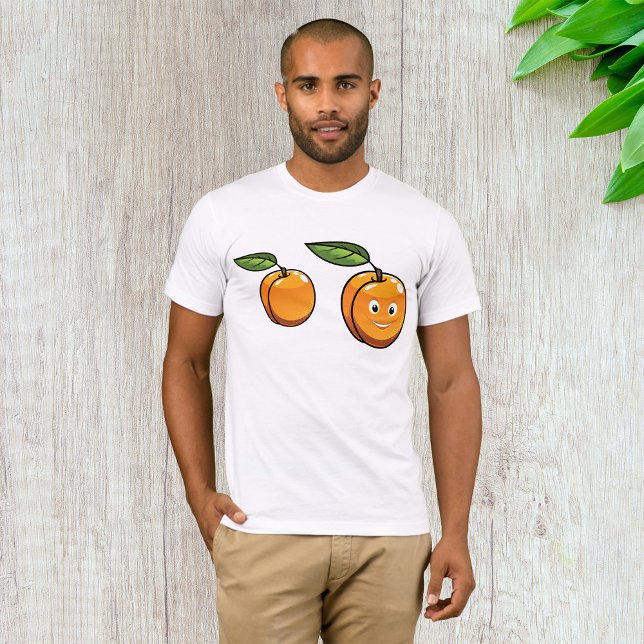 Camiseta Fruta Damasco Feliz com Rosto Sorridente de Folha (Criador carregado)