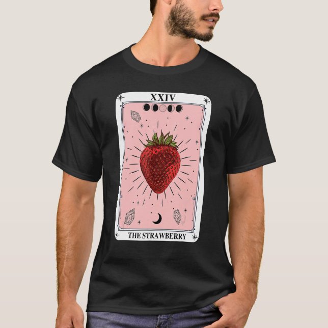 Camiseta Fruta de Lua Crescente do Cartão Tarot de Morango (Frente)