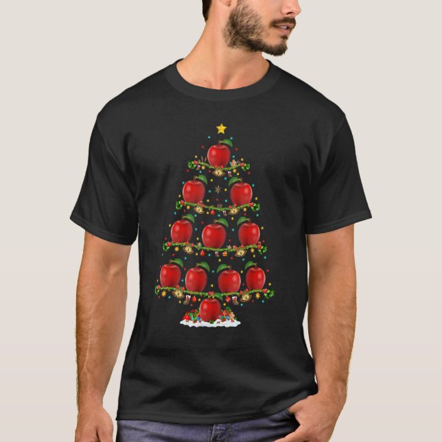 Camiseta Fruta De Maçã Luzes De Xmas Papais noeis De Natal  (Frente)