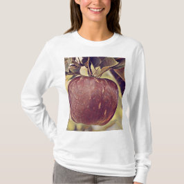 Camiseta Fruta de maçã vermelha e folhas de aquarela