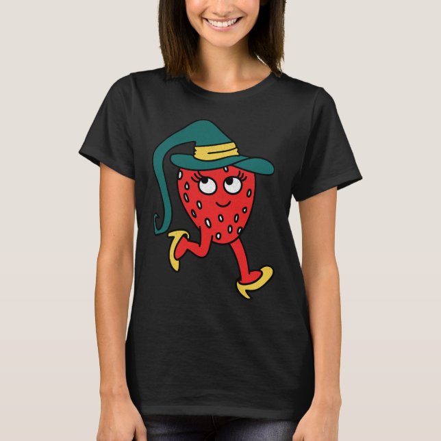 Camiseta Fruta de Morango com Costume de Halloween Preguiço (Frente)