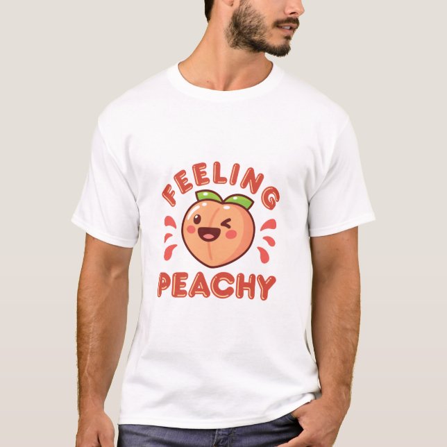 Camiseta Fruta de pêssego feliz Kawaii (Frente)