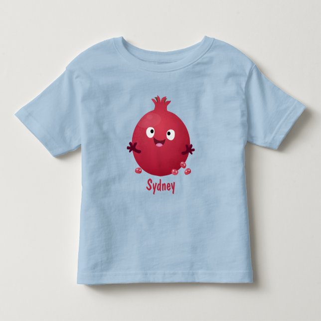 Camiseta Fruta de romã de desenho animado feliz e fofo (Frente)