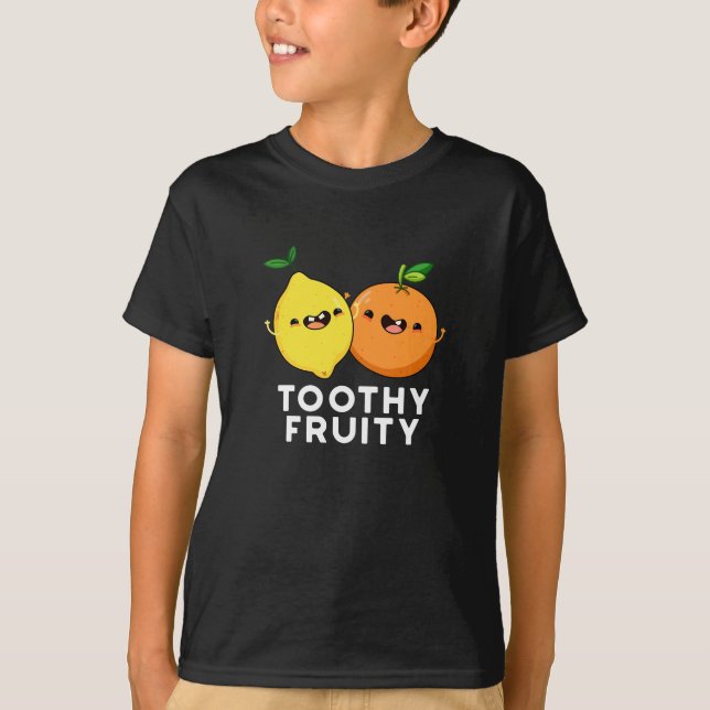 Camiseta Fruta Dentada Fruta Engraçada Pun Escuro BG (Frente)