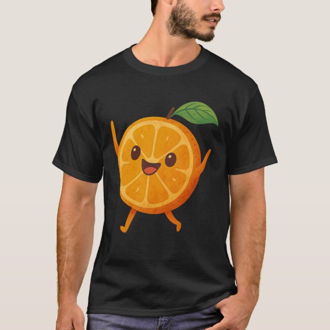 Camiseta Fruta Feliz Cítrico Alegre Frutariano Laranja Boni (Frente)