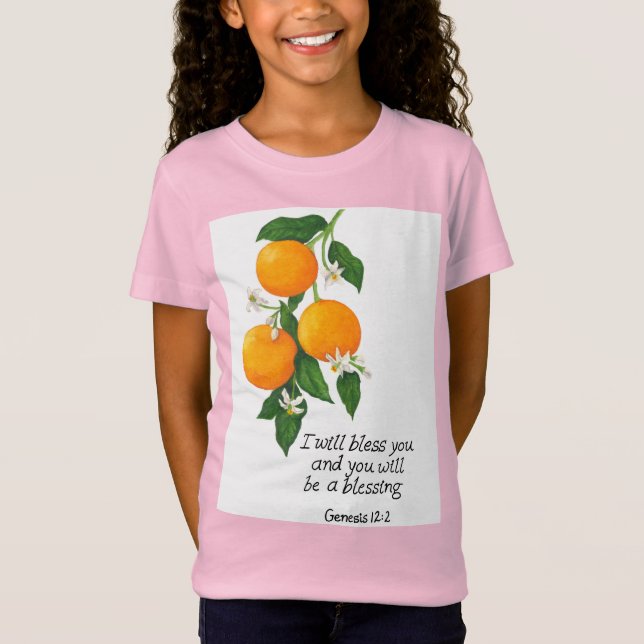 Camiseta Fruta Laranja Gênesis 12:2 (Frente)