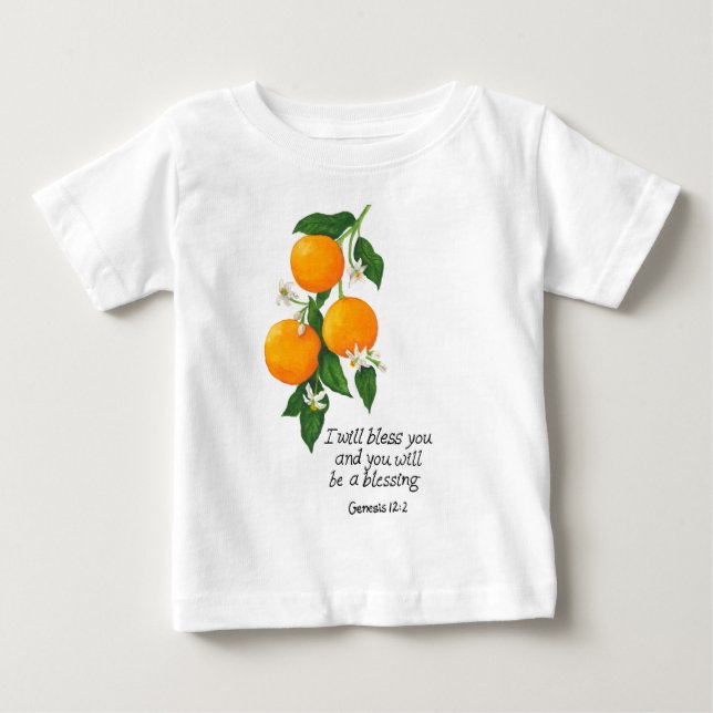 Camiseta Fruta Laranja Gênesis 12:2 (Frente)