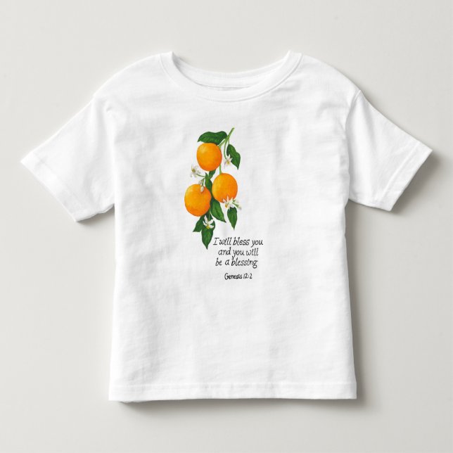 Camiseta Fruta Laranja Gênesis 12:2 (Frente)