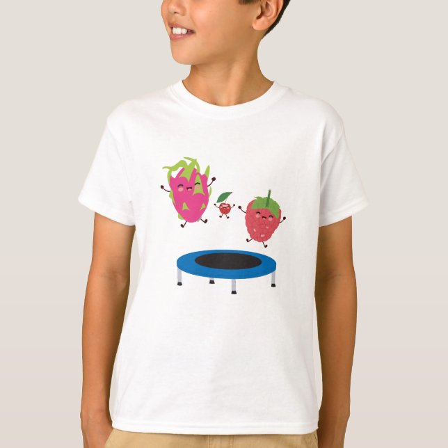 Camiseta Fruta Pulando Em Trampoline (Frente)