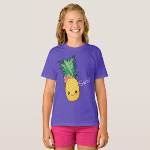 Camiseta Fruta Tropical de Praia Doce Pineapple Kawaii Face