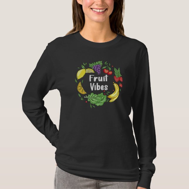 Camiseta Fruta Vibes Vegetariano Sinal de Paz Vegan Veggi (Frente)