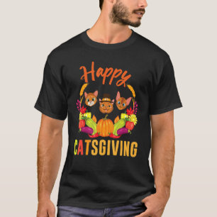 Camiseta Frutas de Abóbora Rostos de Gato Dia de Ação de Gr