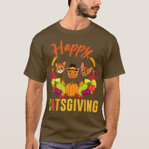 Camiseta Frutas De Abóbora Rostos De Gato Feliz Dia De Ação