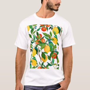 Camiseta Frutas de citros, padrão de aquarela vibrante.