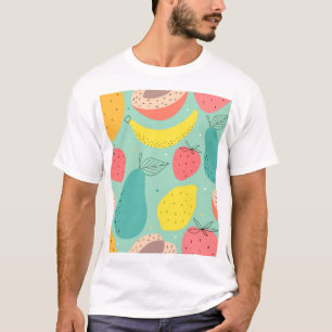 Camiseta Frutas desenhadas à mão, padrão decorativo sem cos