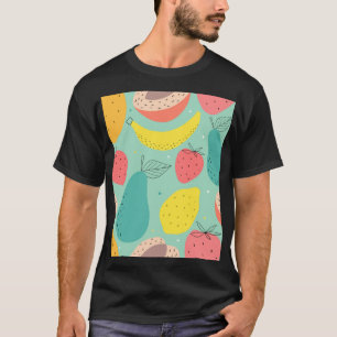 Camiseta Frutas desenhadas à mão, padrão decorativo sem cos