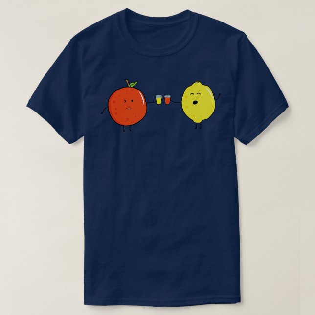Camiseta Frutas Engraçadas Laranja E Suco De Bebendo De Lim (Frente do Design)