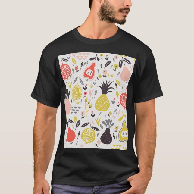 Camiseta Frutas, flores: padrão sem costura. (Frente)